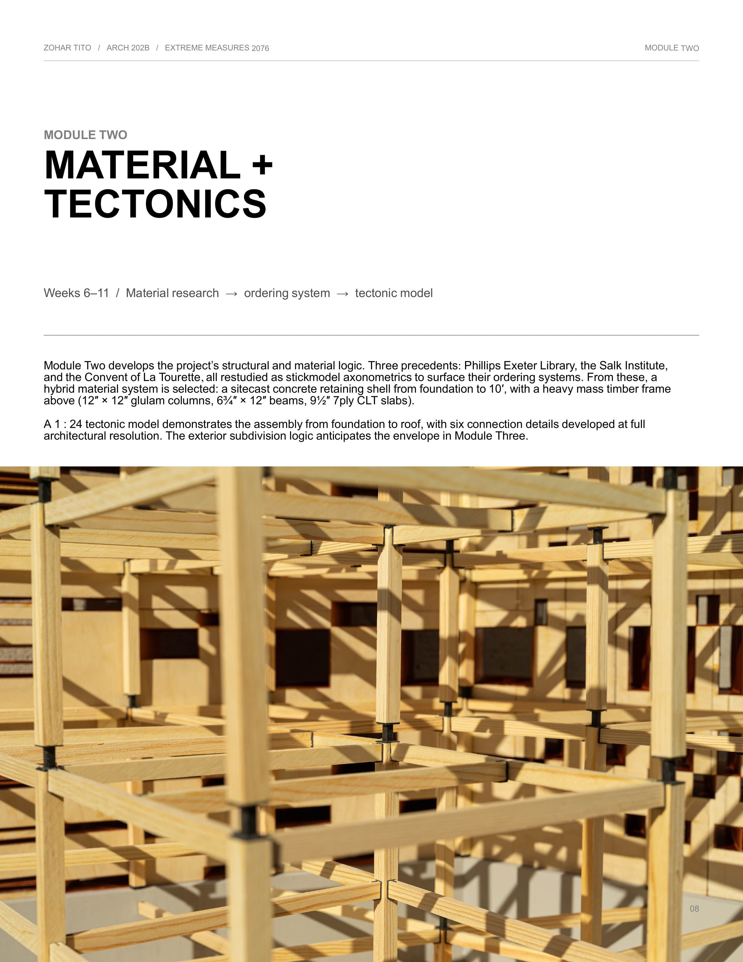 Module Two divider with a close-up photo of the 1:24 timber stick tectonic model.