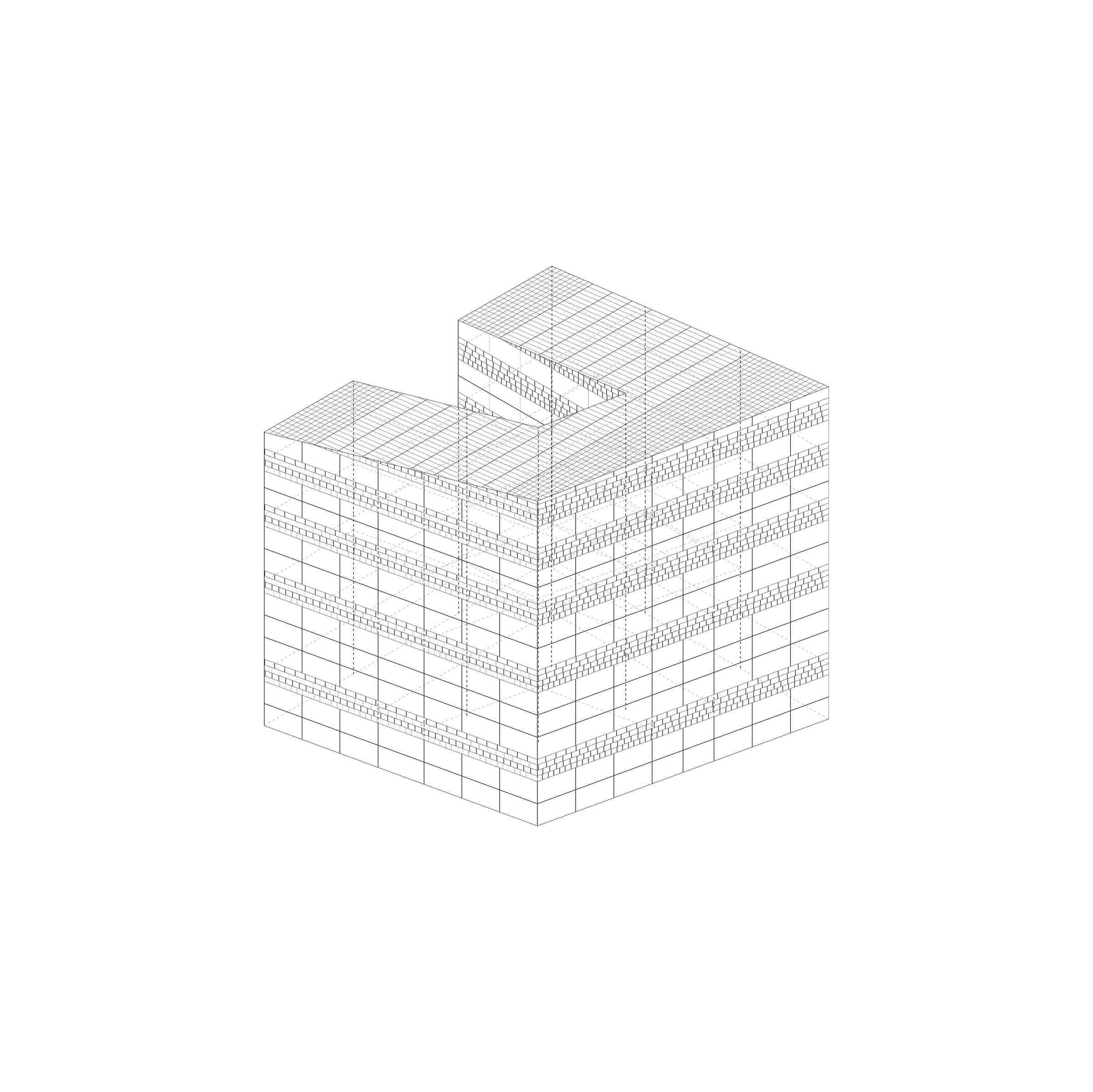The subdivided cube with its structural frame drawn in.