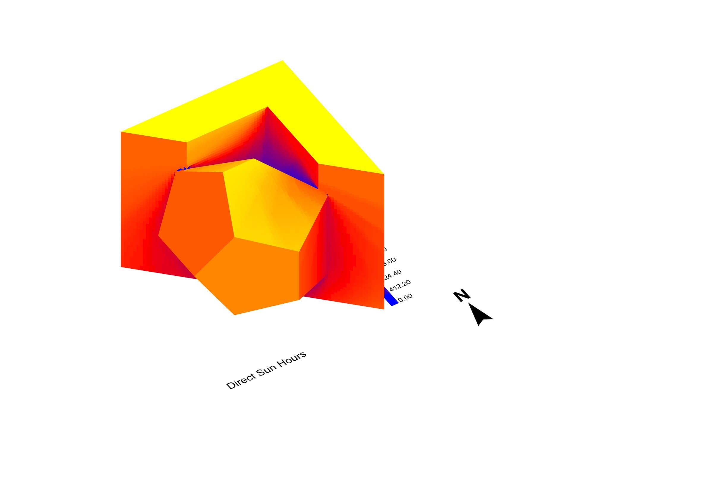 A dodecahedron set into a carved block, colored by sun hours.