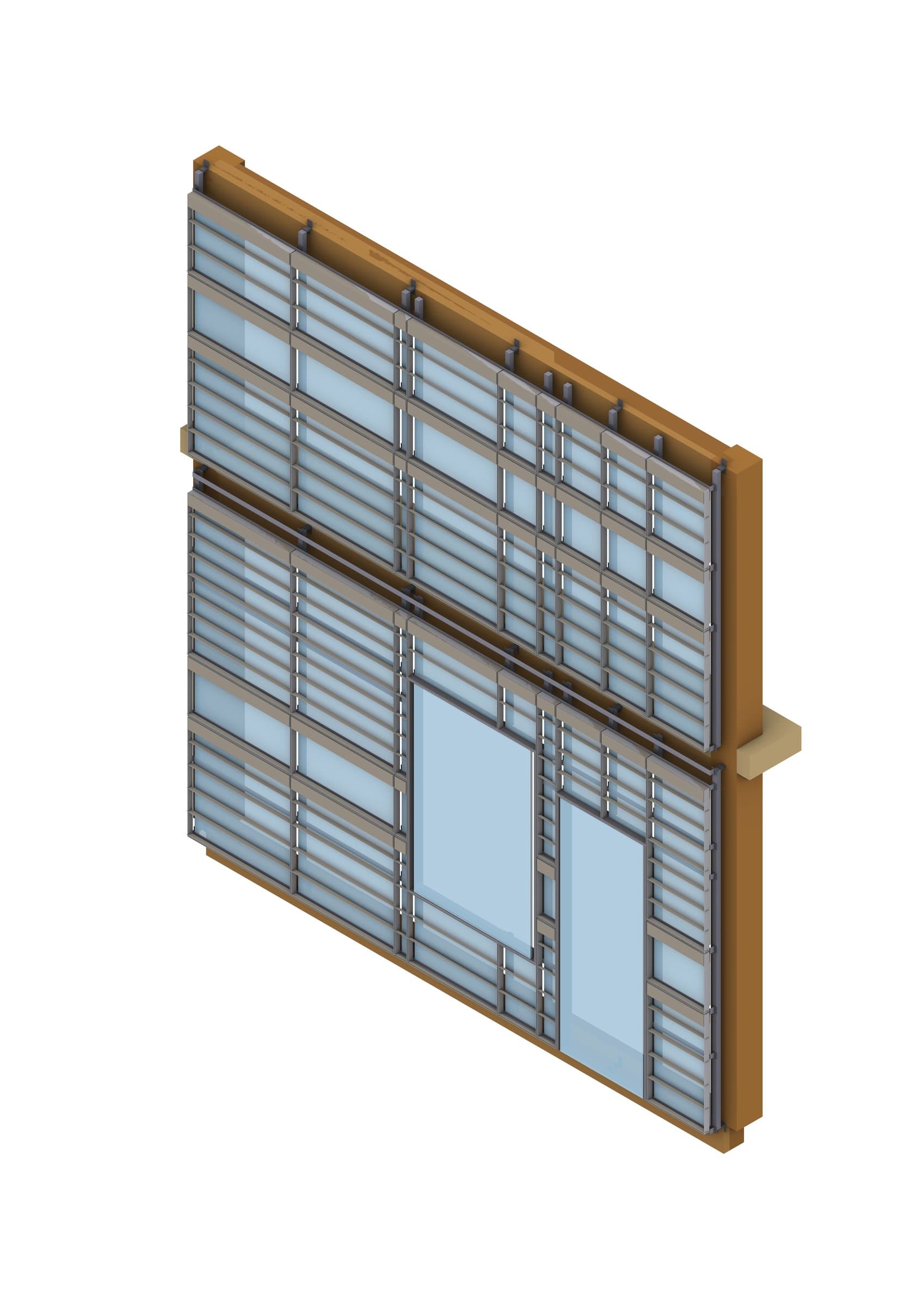 Facade chunk with vertical louver fins.